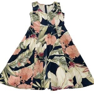 eShakti Dress Womens 2 Blue Floral Fit & Flare Sleeveless Pocket Cotton Spandex